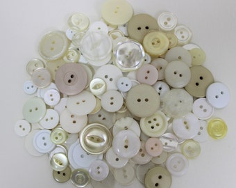 100 Vintage Buttons in Tones of Ivory, Eggshell, Taupe, Bone, Rosé, and Translucents