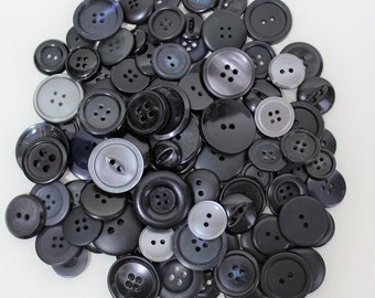 100 Vintage Buttons in Shades of Black, Charcoal, Slate and Grey