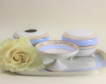 Antique Nippon Vanity Set with Tray ~ Robin Egg Blue ~ Rising Sun Nippon ~ Hand Painted Porcelain