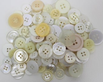 100 Vintage Buttons in Shades of Creamy White, Pearl, Champagne, Blush and Soft Gray