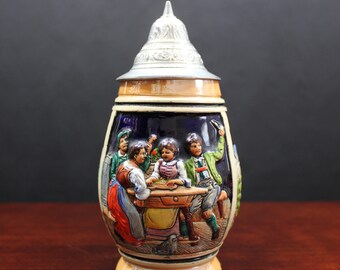 Original Thewalt Lidded Potbelly Beer Stein "Lieb und Lied Einfroh Gemut"  Made in Western Germany Oktoberfest