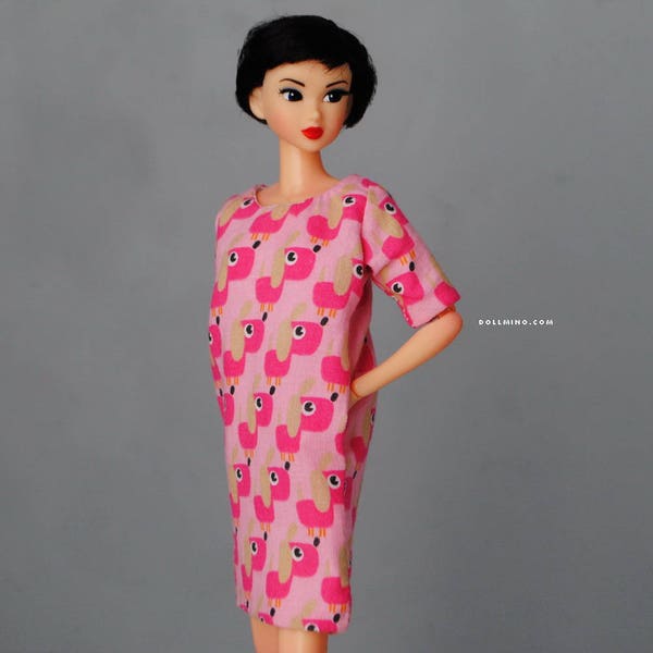 cute puppy dress with pockets for Momoko & other 1:6 scale dolls