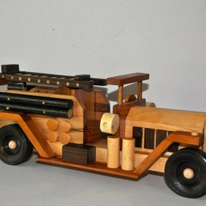 Handcrafted Hardwood Toy 1950's FireTruck image 1