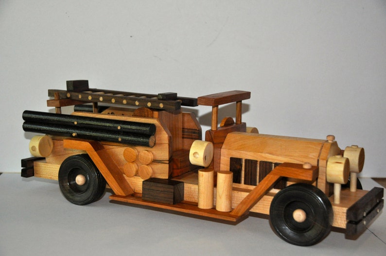 Handcrafted Hardwood Toy 1950's FireTruck image 1