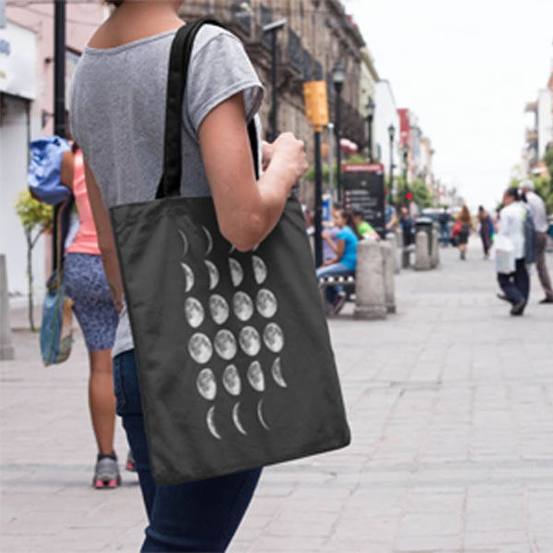 Moon Phases tote bag shopper farmers market book books man in the moon cycle cycles full moon faces