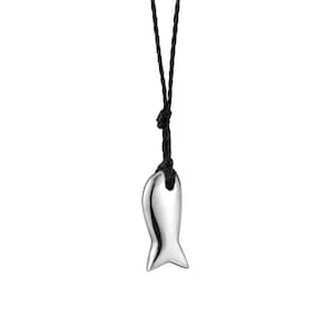 Fish Pendant Necklace in Sterling Silver Red or Black Wax String Chain Kabbalah - For Men and Women - Customizable and Handmade per Order