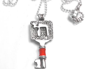 Silver Key Necklace Red Kabbalah String ה and 5 Engraved and Ball Chain For Men and Women - Handmade per Order