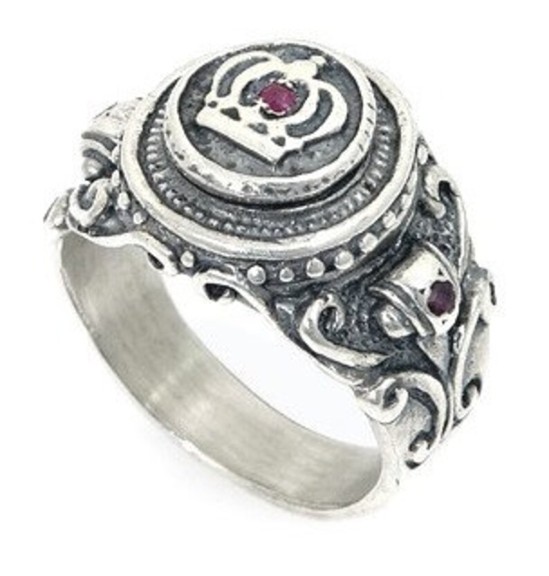 Men's Silver Ring with Crown Emblem and 3 Synthetic Etsy