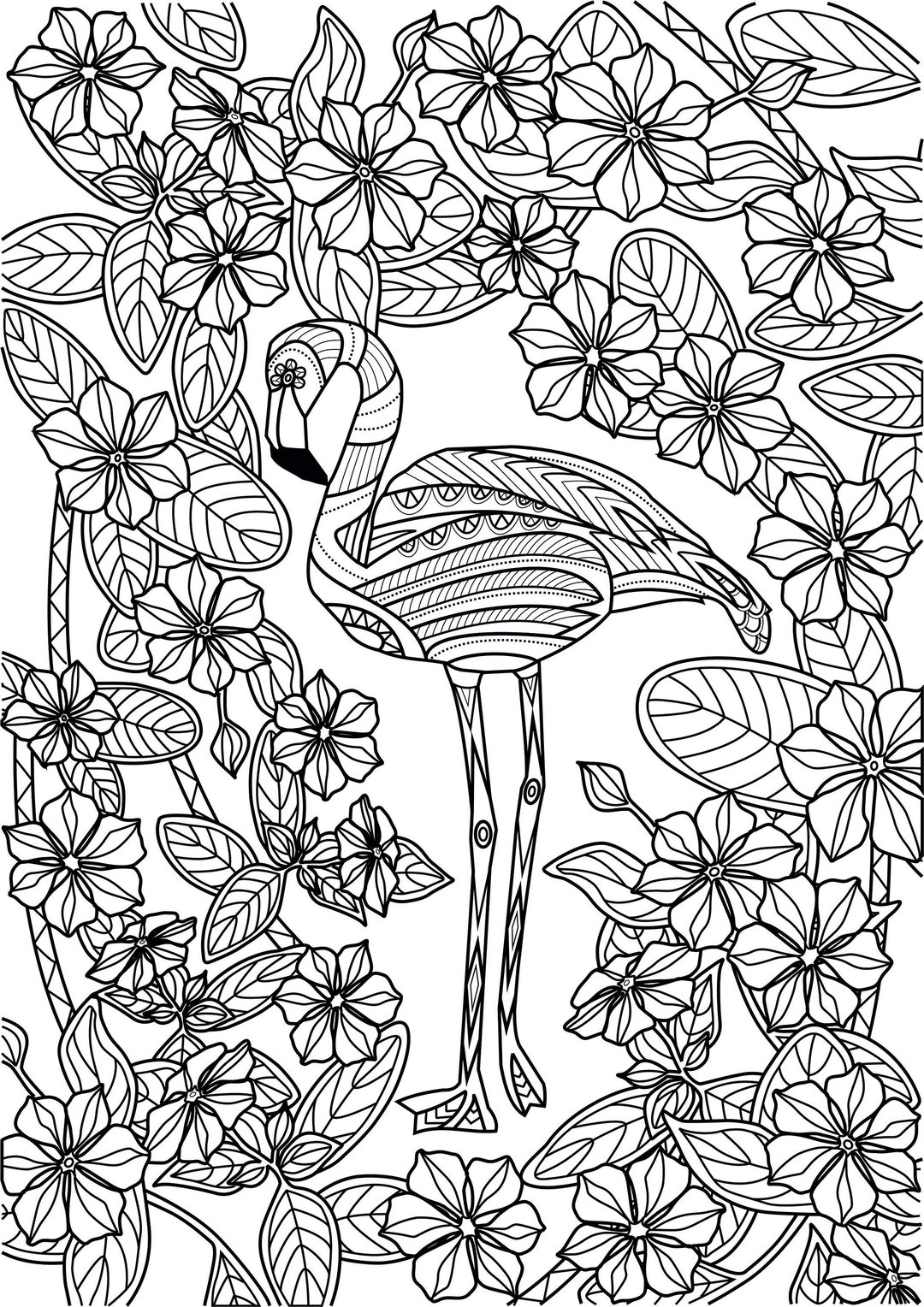 Adult Coloring Page Flamingo - Etsy