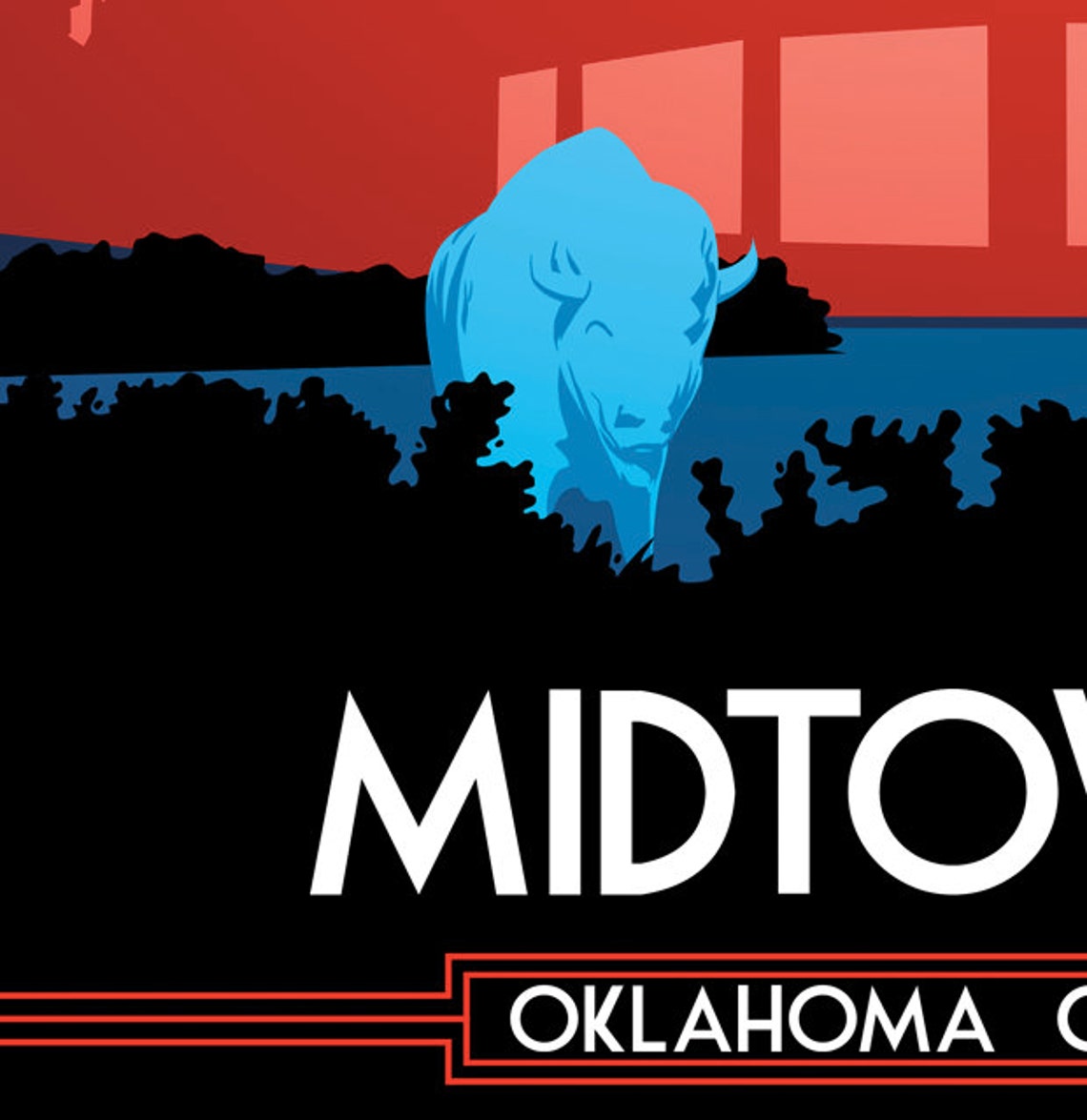 Midtown Oklahoma City Vintage Travel Poster Print Art Retro Etsy