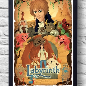Labyrint 1986-filmposter afdrukken, filmillustratie kunst schilderij