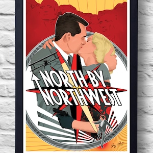 North By Northwest- Alfred Hitchcock Movie Poster Print, film illustration art painting