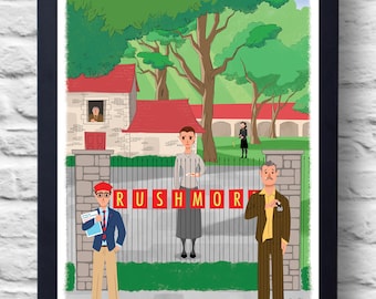 Rushmore- Movie Poster Print, film illustration art, retro painting