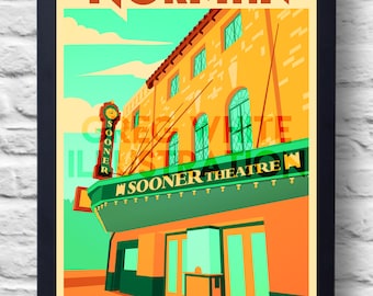 Norman Oklahoma Vintage Travel Poster Print, art, retro painting, gift