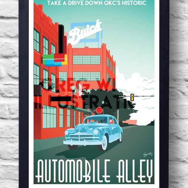 Automobile Alley Oklahoma City Vintage Travel Poster Print, art, retro painting, gift