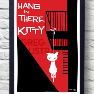 Vintage style 1960s Hang in there Kitty, art, retro painting, gift