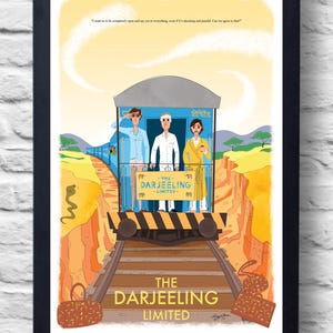 The Darjeeling Limited- Movie Poster Print, film illustration art, retro painting