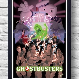 Ghostbusters- 1984 Movie Poster Print, film illustration art painting