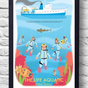The Life Aquatic with Steve Zissou-Movie Poster Print, film illustration art, retro painting