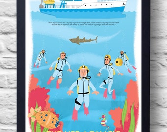 The Life Aquatic with Steve Zissou-Movie Poster Print, film illustration art, retro painting