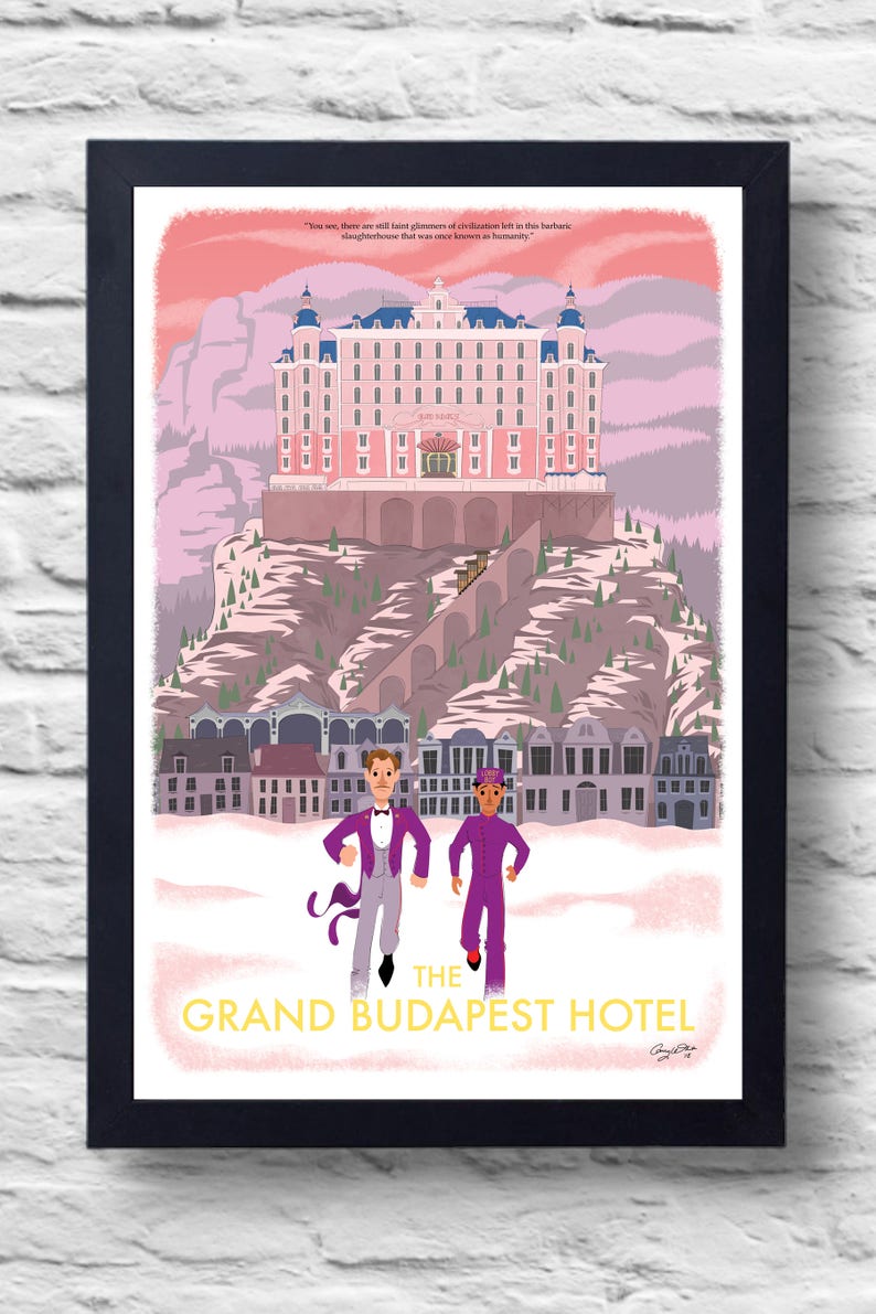Movie Poster Print retro painting The Grand Budapest Hotel film illustration art