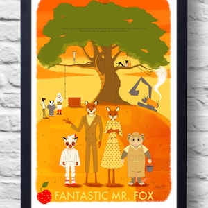 Fantastic Mr. Fox-Movie Poster Print, ilustración de películas, pintura retro