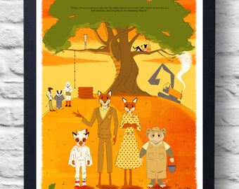Fantastic Mr. Fox-Movie Poster Print, film illustration art, retro painting