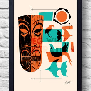 Vintage style 1960s Tiki Print, art, retro painting, gift