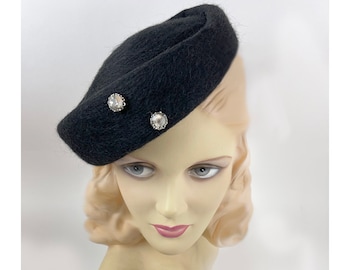 Vintage 1940s Hat Made From Felted Fur Dated To About 1948 Post-World War II Era