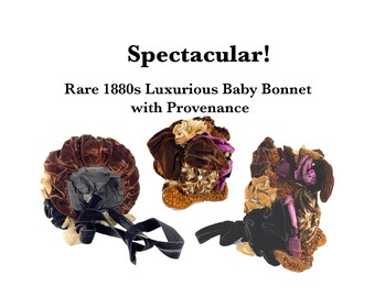Antique Victorian Baby Bonnet c. 1880 With Provenance,Very Rare, Colorful and Heavily Beaded with Silk Velvet