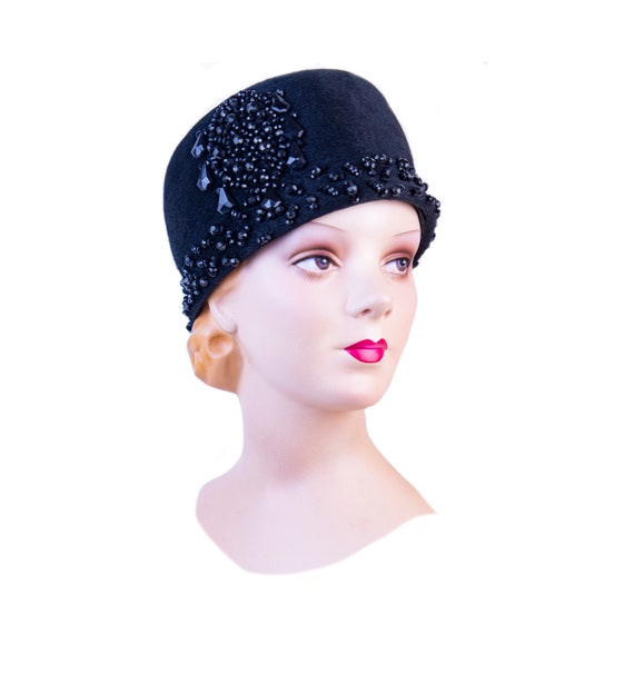 Vintage Hat 1950s Cloche Italian Beaded Couture Ha