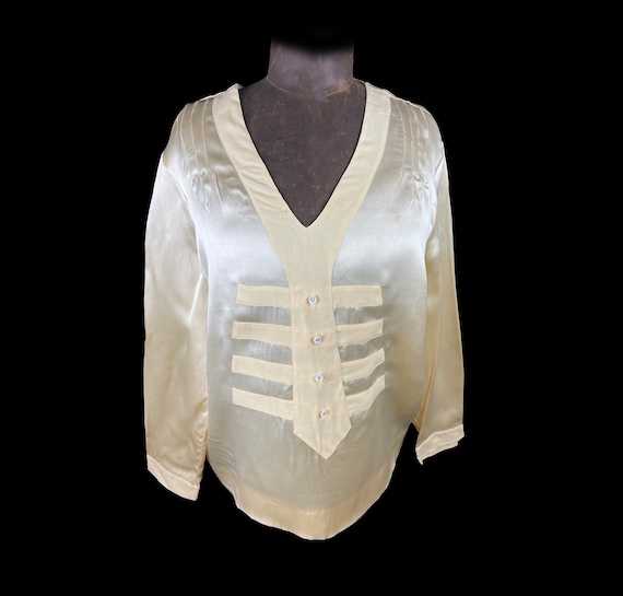 Vintage c. 1930 Ivory Silk Blouse Art Deco with S… - image 2