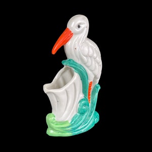 Vintage Art Deco 1920s Stork Figurine Bud Vase or Pencil Holder, Carnival Prize Antique Rare Exceptional Condition