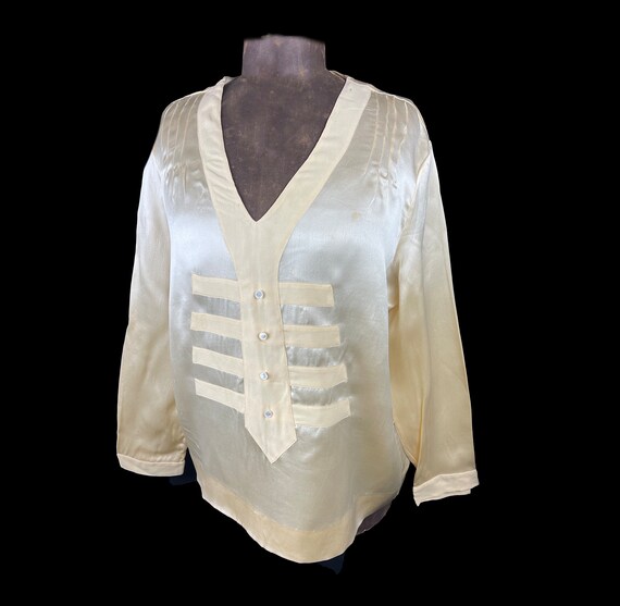 Vintage c. 1930 Ivory Silk Blouse Art Deco with S… - image 8