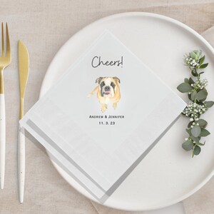 Full Color Custom Illustrated Dog Wedding Napkins, Bridal Shower, Engagement Party, Custom Bar Napkins, Custom Pet Wed Napkins, Dog Napkins