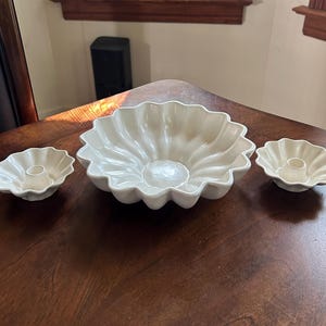Set of California Pottery USA Floral Shaped Console Bowl with Candlestick Holders!