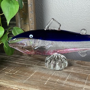 Vintage SALMON Art Glass Fish Figurine / Paperweight - Father’s Day Gift