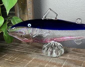 Vintage SALMON Art Glass Fish Figurine / Paperweight - Father’s Day Gift