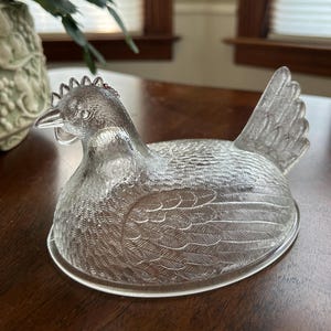 ANTIQUE Indiana Glass Clear HEN on NEST Lid Only!