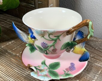 FRANZ 食器 Franz Porcelain BLUEJAY and BLUE BERRY Cup and Saucer Set