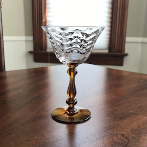 Tiffin Franciscan 15001 Herringbone Optic Amber Stem Champagne Goblet!