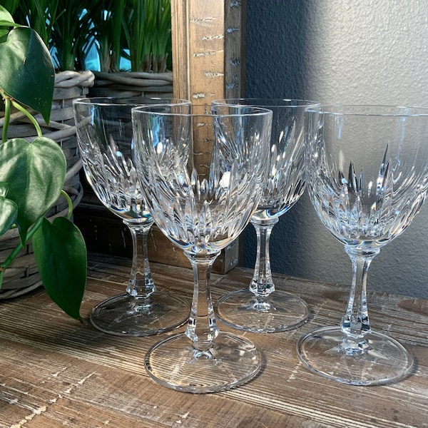 Four (4) Gorham HEARTHGLOW Wine Goblets - Vertical Cut Crystal Stemware (12 Total Available)