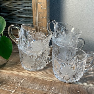 Five (5) Brilliant Cut Glass Eight Petal DAISY Motif Punch Cups