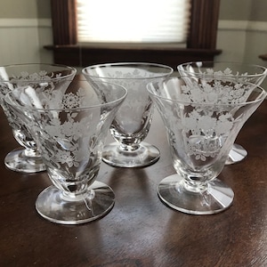 Tiffin Glass Co. TIFFIN ROSE Etched Oyster or Fruit Cocktail (5)!