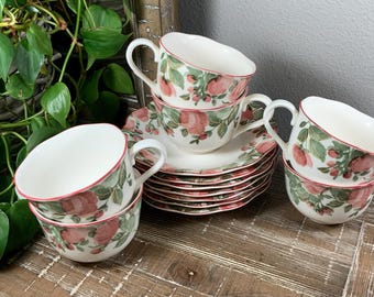 Seven (7) Nikko PRECIOUS 8” Salad Plates - Pink Rose Garden