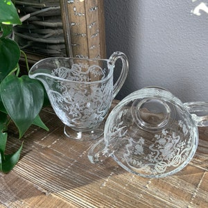 Fostoria ROMANCE Sugar and Creamer / Milk Jug Set - Bows Ribbons and Flowers