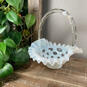 Fenton 7” COIN DOT FRENCH Opalescent Handled Basket 1925