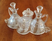 Fostoria SUNRAY 5-Piece Condiment Set - Tray with Cruets and Mustard Jars