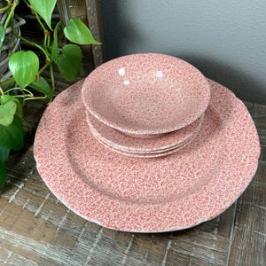Royal Crownford COUNTRY CHINTZ - Pink and White Transferware - Staffordshire England - Dinner Plate * Cereal Bowl * Bread and Butter Plates