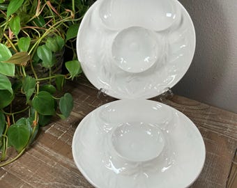 Three (3) CALIF USA Pottery ARTICHOKE White Serving Plates